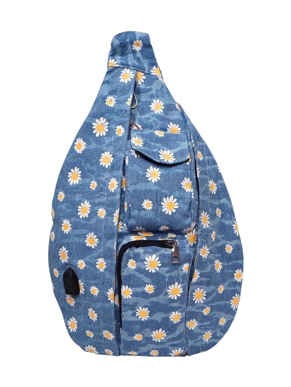 Nupouch Anti-theft Rusack Sling Backpack Blue Canvas Daisy Print USB Port